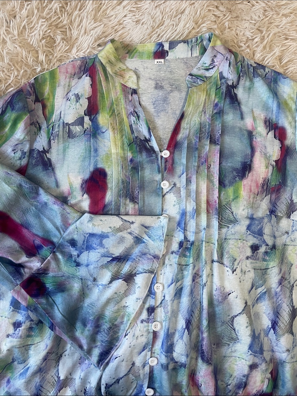 Women's Multicolor Watercolor Print Button-Down Shirt - Picture 6 of 9